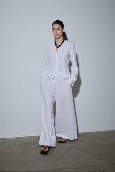 Suud Collection Λευκό λινό πουκάμισο Lizi