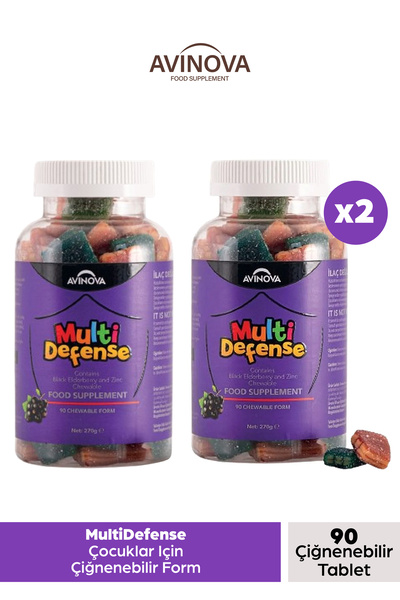 AVİNOVA Multi Defense Çocuklar Için Çiğnenebilir Form, Kara Mürver (SAMBUCUS) Çinko, C, D3 Vitamin 2'li