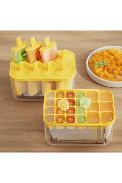 YiChenPlus Set of 2 YiChenPlus ice cube and popsicle containers, plastic, yellow/transparent
