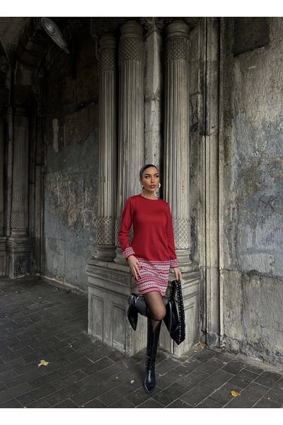Silerra Rochie de damă cu mânecă lungă, decolteu, mânecă, gură și tiv, imprimată cu două fire