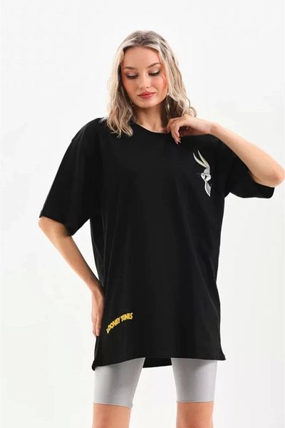 Wheat Butik Unisex Oversize Imprimat Negru