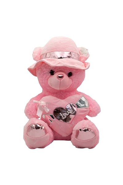 rexa Pink Teddy Bear with Hat – Holding “Love” Heart | 62 x 47 cm Plush Gift Toy