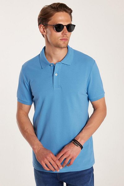 Tudors Ανδρικό T-shirt Slim Fit Slim Fit 100% βαμβακερό μπλε γιακά πόλο
