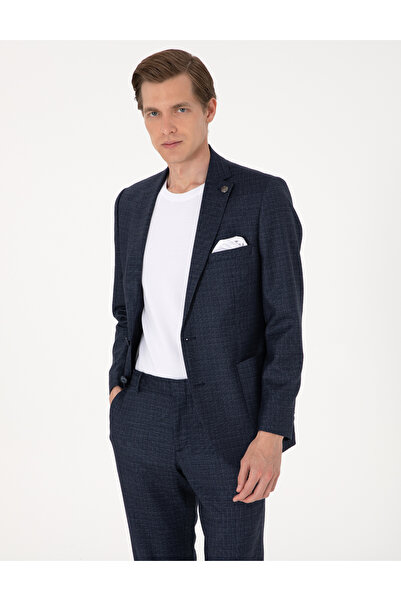 Pierre Cardin Lacivert Ex. Slim Fit Yün Karışımlı Ekose Takım Elbise 50302272-VR033