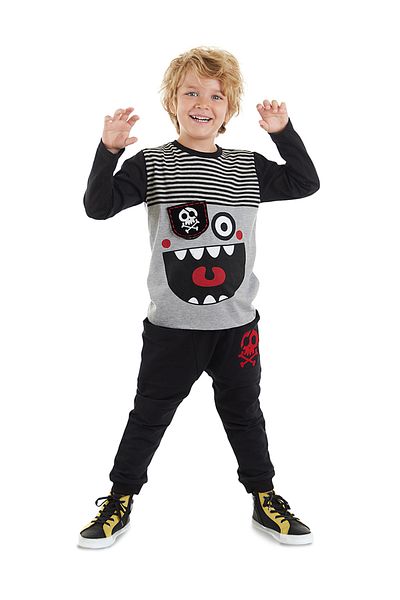 Denokids Gestreiftes Piraten-T-Shirt-Hosen-Set für Jungen
