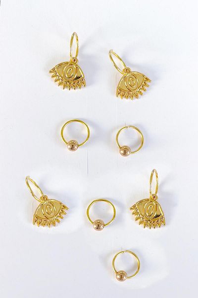 New Obsessions Evil Eye Eyelash Figured Hair Earrings Set 8 Pack