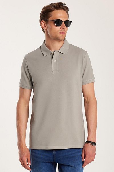 Tudors Men's Slim Fit Slim Fit 100% Cotton Gray Polo Neck T-Shirt