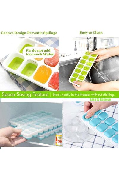 Cleycye Set of 4 Cleycye ice cube trays, silicone, white/green/blue, 25 x 10 cm