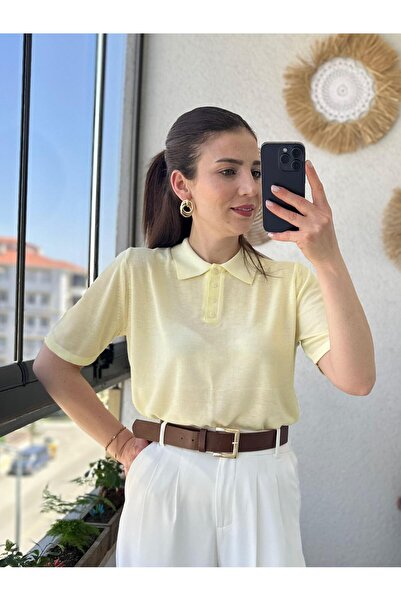 TUNAM BUTİK Polo collar mercerized knit t-shirt