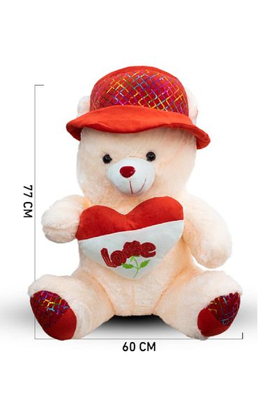 rexa Teddy Bear with Hat – Holding “LOVE” Heart Pillow | 77 cm x 60 cm Plush Gift Toy