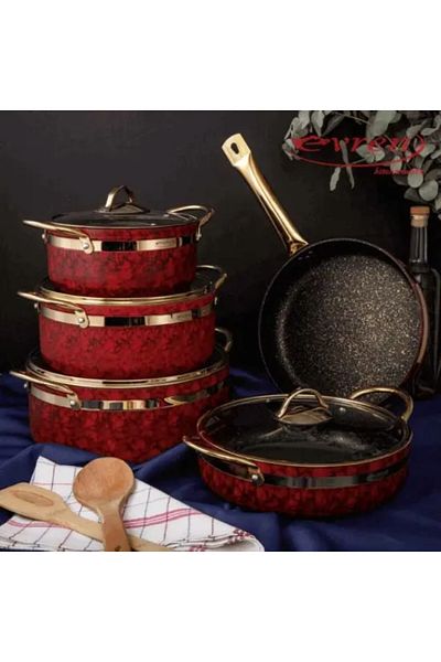 Evren Set Oale Rosu Marble – 9 Piese, Înveliș Marmorat, Design Modern Și Durabil