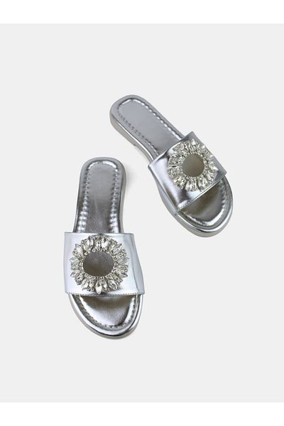 MAGGIO Women's Silver Color Stone Slippers