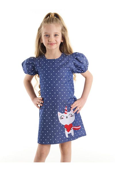 Denokids Kedicorn lány sötétkék pöttyös nyári ruha