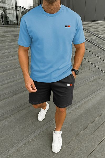 Boi Férfi Minimal Paris Dream Maker póló rövidnadrággal - fehér fekete rövidnadrág póló alsó felső szett Crew nyakú