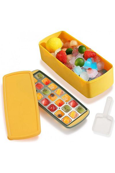 Homquen Cube Tray Set with Storage Container, Plastic, Yellow, 28 x 12.8 x 8.6 cm