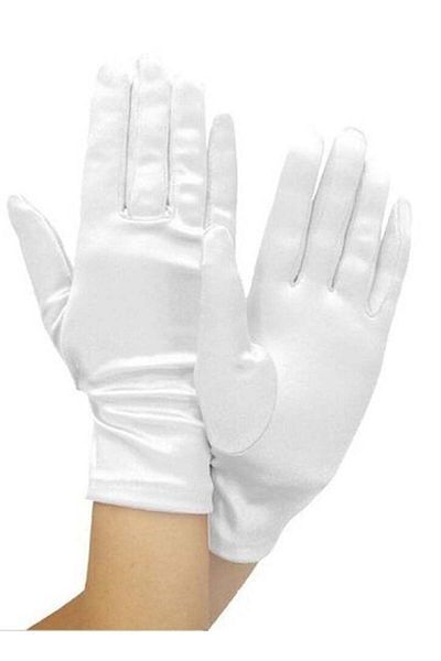 Generic Helmets Vitacelli Shiny Stretch Satin Dress Gloves Wrist Length-One White