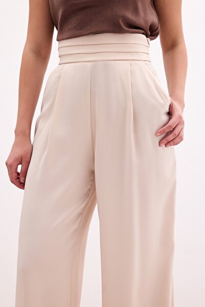 Sateen Cepli Salaş Saten Pantolon - Bej