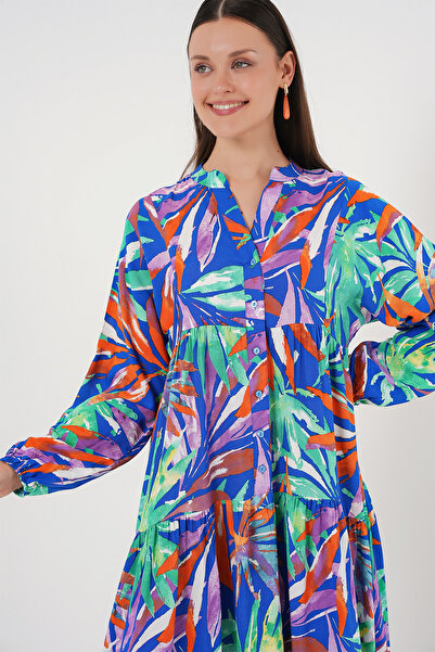 Bigdart 2423 Otantik Desenli Tesettür Elbise - Lacivert 10