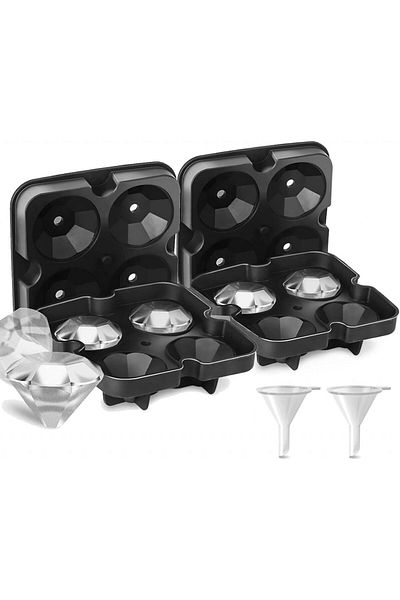 Saicoos Set of 2 Saicoos ice cube trays, silicone, black, diamond shape, 12.5 x 12.5 cm