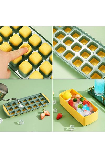 Homquen Cube Tray Set with Storage Container, Plastic, Yellow, 28 x 12.8 x 8.6 cm