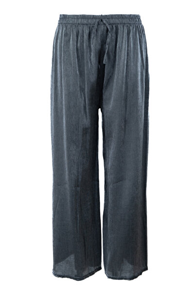 Oppland Kadın Pantolon Simli Parlak Bağcıklı Viskon Kumaş Beli Lastikli Geniş...