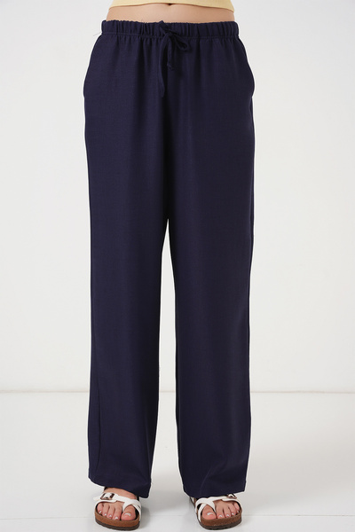 Bigdart Women's Wide Leg Linen Trousers 6735 - Navy Blue