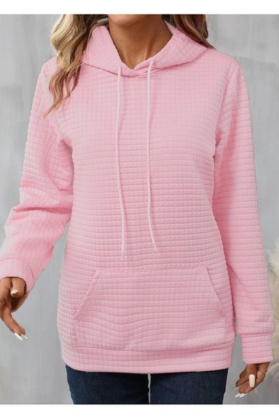 manyakalışveriş Women's Long Sleeve Hooded Lace-Up Pocket Capitone Sweatshirt