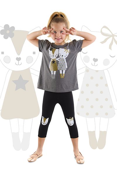 Denokids Sommer-T-Shirt-Strumpfhosen-Set für Mädchen mit Katze