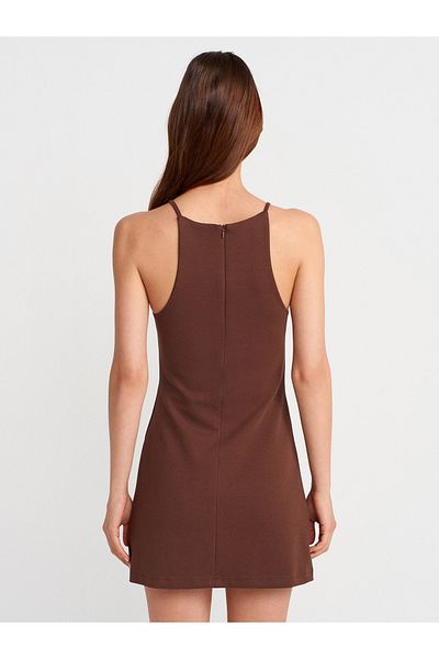 Dilvin 91438 Halter Neck Mini Dress-Light Brown