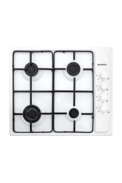 KUMTEL Hob Ko-410 Bf White, 4 Gas Burners, 58 Cm, Metal Grids, Electric Ignition