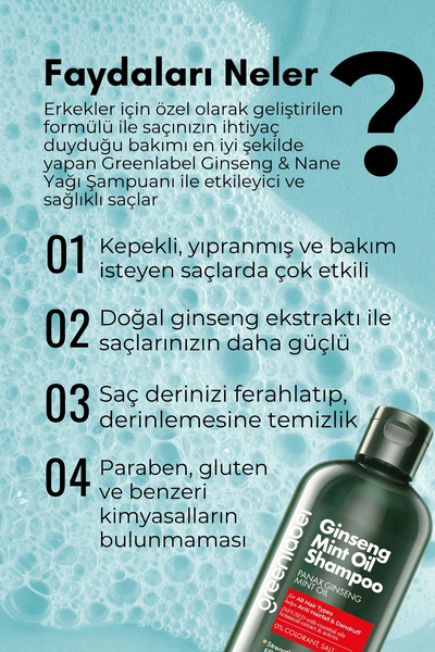 Greenlabel Greenlabel Ginseng Ve Nane Özlü Parabensiz Tuzsuz Kepek Karşıtı Bakım Ve Onarım Şampuanı 400ml
