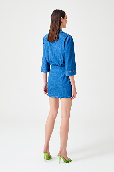 Jus De Pommes MAVİ GÖMLEK YAKA KOT MİNİ ELBİSE