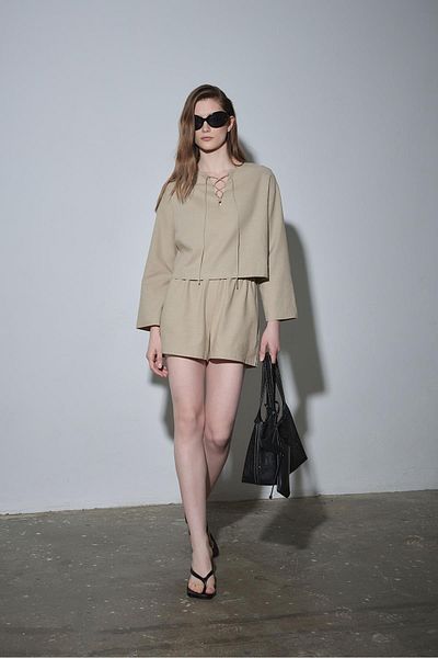 Suud Collection Linden Green Zoe Laced Linen Blouse