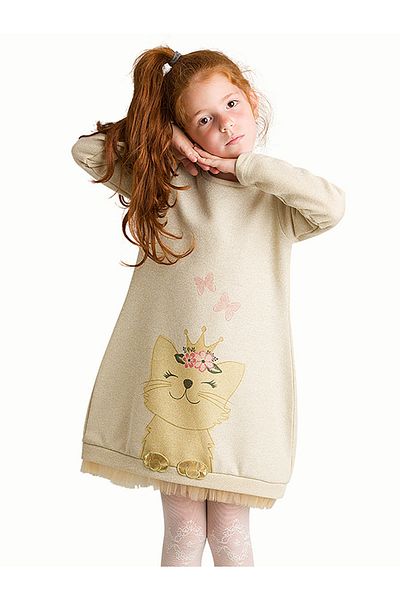 MSHB&G Cat Dream Cat Gold Dore Lesklé dívčí šaty na šňůrce