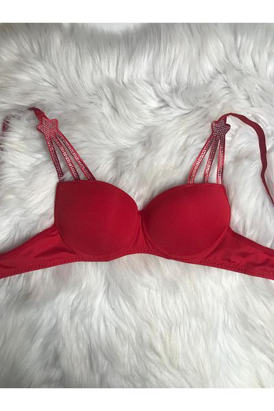 COLOR DE PIEL Women's Red Star Stone Supported Bra Panty Set