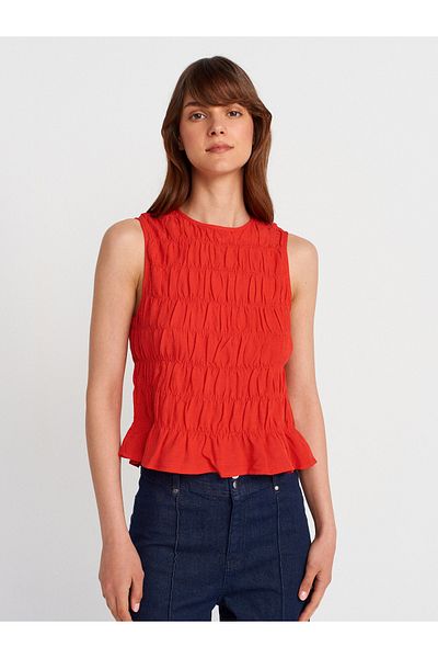 Dilvin 50845 Sleeveless Crop Blouse-Red