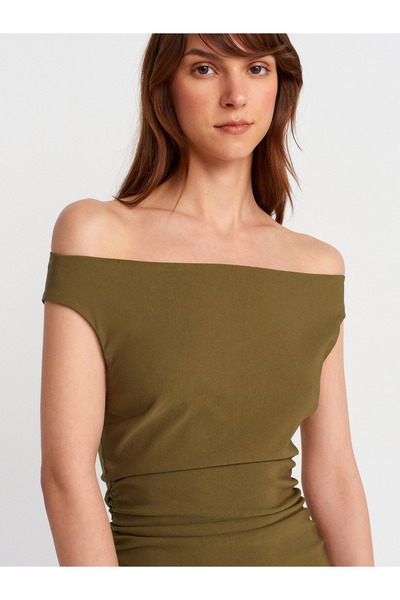 Dilvin 91462 Bardot Mini Dress-Khaki