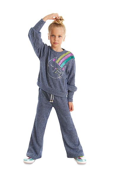 MSHB&G Shiny Sequined Cat Patterned Girl's Knitwear Tracksuit Set
