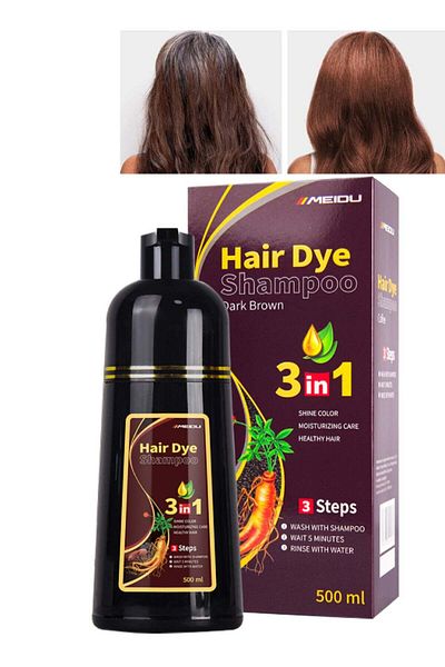 MEIDU 500ml Hair Dye Shampoo Dark Brown for Grey Hair