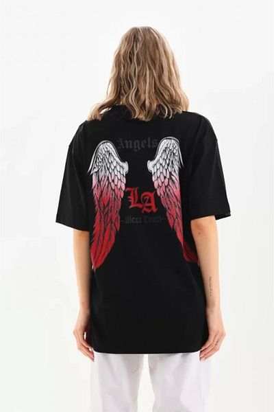 Wheat Butik Unisex Printed Oversize Thirt negru