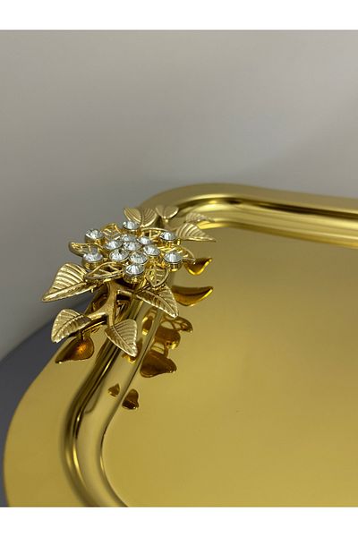 Elzemm store Gold Italian Tray with Daisy Stone Legs Cake Cookies Stand Catering