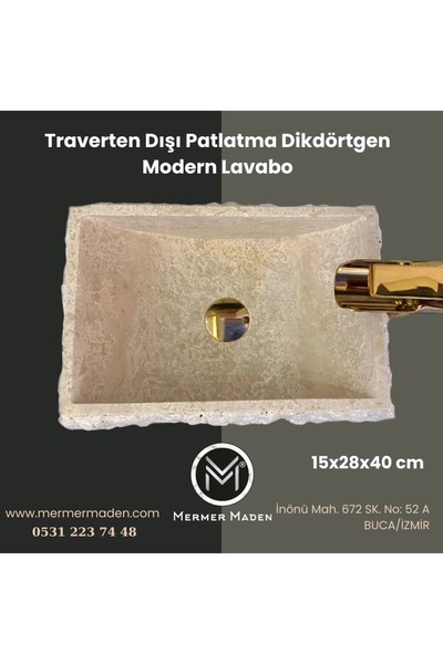 MermerMaden Traverten Dışı Patlatma Dikdörtgen Lavobo