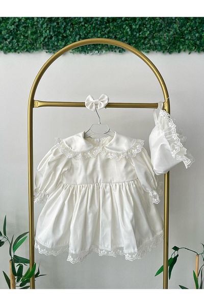 Hobidik Baby Collar Off-White Guipure Lace Satin Dress Set