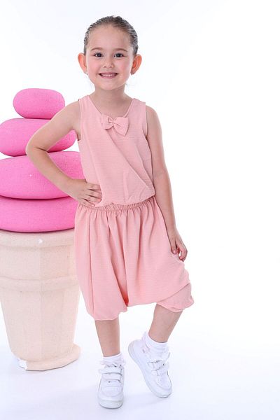 ZUZUNGA Airobin Fabric Bow Detailed Girl's Baggy Set (Top and Bottom)