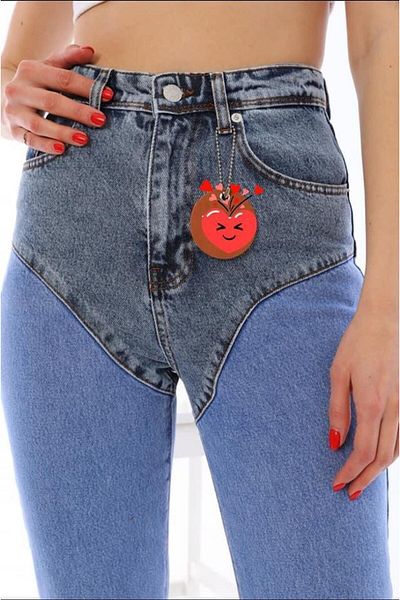 Intisimo Blugi Mom Fit pentru femei, bicolori, talie înaltă, albastru - mărimea 40 (US 29)