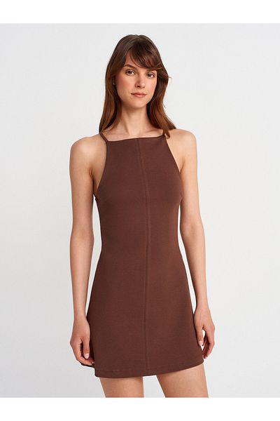 Dilvin 91438 Halter Neck Mini Dress-Light Brown