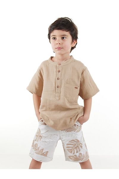 Midimod Cămașă de muselină pentru băieți Set pantaloni scurți din gabardină