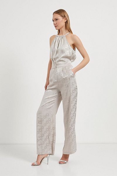 Arma Life Pantaloni de damă din jacquard Palazzo Stone cu talie elastică
