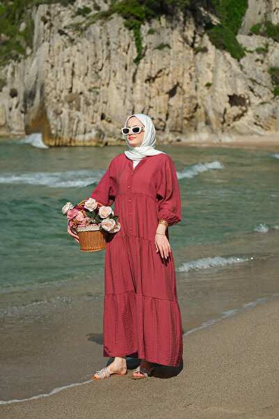 LOCCO Women's Self-Patterned Dress Burgundy