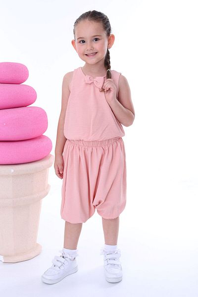 ZUZUNGA Airobin Fabric Bow Detailed Girl's Baggy Set (Top and Bottom)